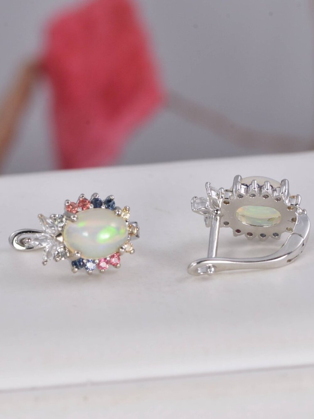 Natural Ethopian Opal Hoop Earrings 925 Sterling Silver